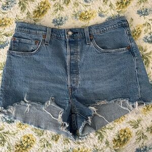 Levi's Blue Jean Shorts with Distressed Hem